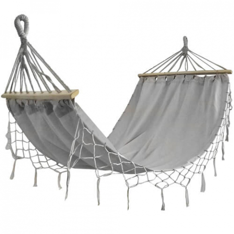 Jucării și Jocuri pentru copii - Hamac dublu XXL pentru gradina, 250 kg, gri, 200x150 cm, cu rame din lemn