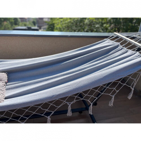 Hamac dublu XXL pentru gradina, 250 kg, gri, 200x150 cm, cu rame din lemn [3]