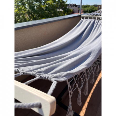 Hamac dublu XXL pentru gradina, 250 kg, gri, 200x150 cm, cu rame din lemn [5]
