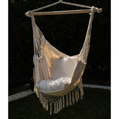 Hamac brazilian scaun suspendat, 120kg, bej, cu 2 perne, terasa/gradina [2]