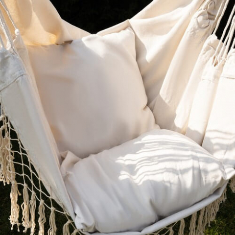Hamac brazilian scaun suspendat, 120kg, bej, cu 2 perne, terasa/gradina [3]