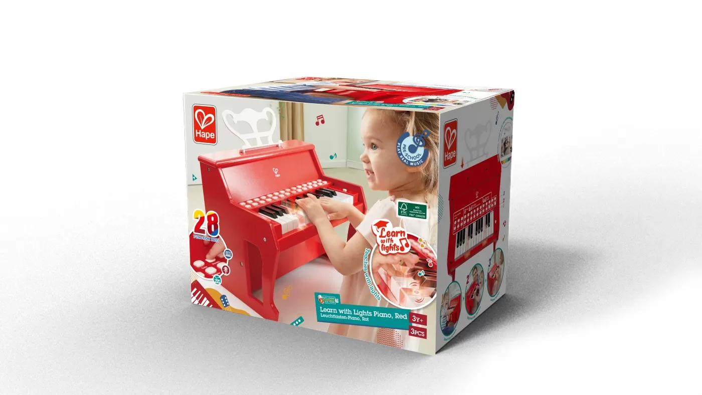 Jucării și Jocuri pentru copii - Hape pian electronic rosu cu lumini, varsta de la 3 ani la 7 ani