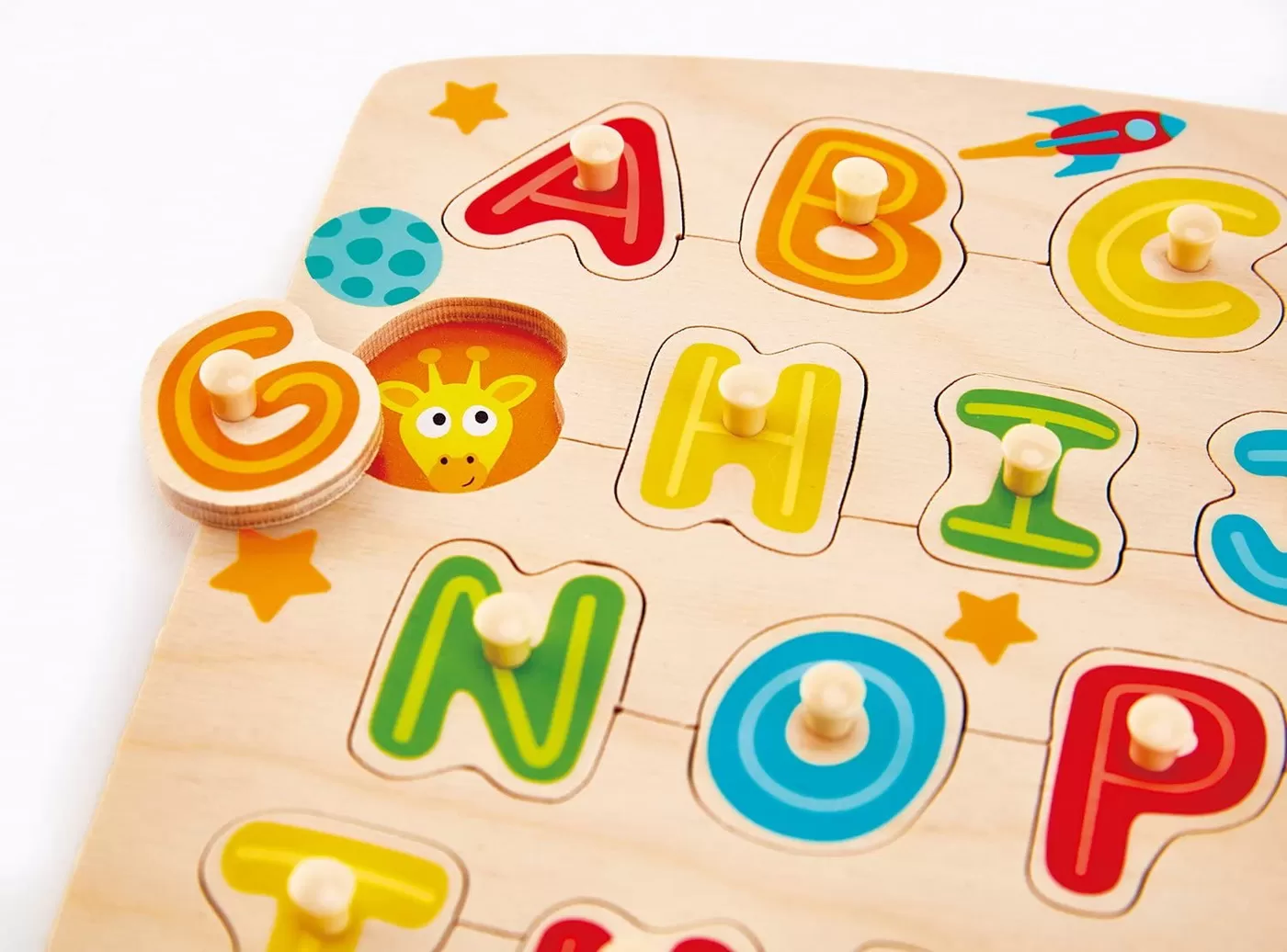 Litere Alfabet, Joc Puzzle Incastru din lemn cu butoni, varsta de la 3 ani la 10 ani [2]