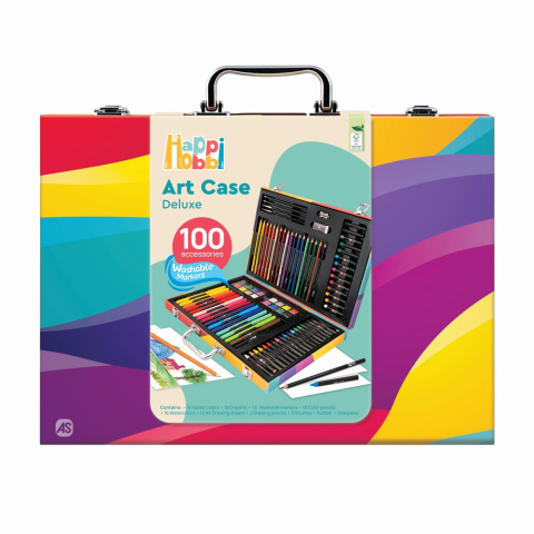 Seturi colorat, pictură și desen - Happi hobbi art case set de desen deluxe cu 100 de accesorii curcubeu