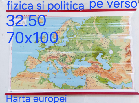 Globuri Pamantesti si Harti de Perete pentru Copii - Harta Europei  fizica si politica cu doua fete  70x100cm