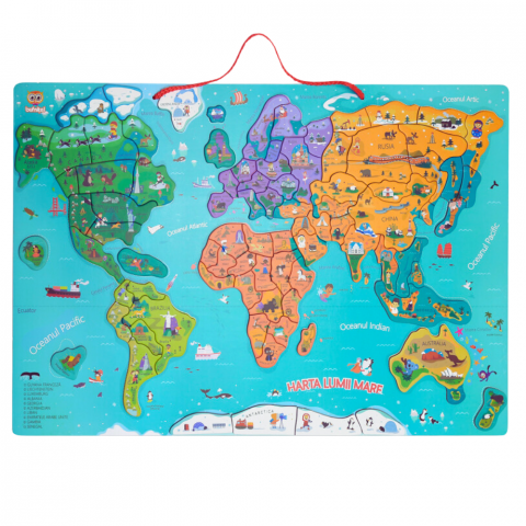 Jucării și Jocuri pentru copii - Harta lumii mare - puzzle magnetic (lb.romana)