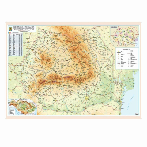 Globuri Pamantesti si Harti de Perete pentru Copii - Harta ROMANIA, 140x100cm, fizica-rutiera, AMCO plastifiata