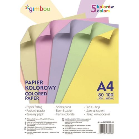 Art & Craft si Artizanat - Hartie color Gimboo Mix A4 80 gr 5 culori pastel