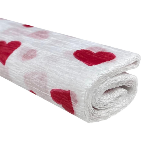 Art & Craft si Artizanat - Hartie creponata Colorarte D59, 50x200cm, alb cu inimi rosii, set 10 role