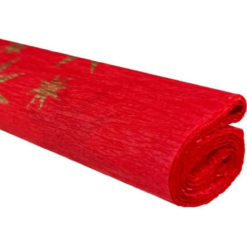 Art & Craft si Artizanat - Hartie creponata Colorarte D62, 50x200cm, rosu cu stele aurii, set 10 role
