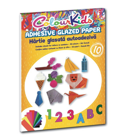 Hartie Creponata, Glasata si Carton Colorat - Hartie glasata autocolanta a4 10 culori/set colour kids pigna