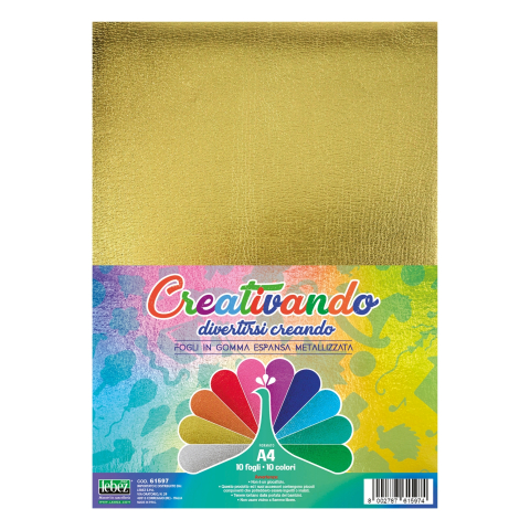 Rechizite Școlare - Hartie gumata asortata 10 culori metalizate, A4, 21 x 29.7 cm, grosime 2mm, copii varsta 3 ani+,6 ani+,8 ani+