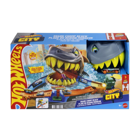 Jucării și Jocuri pentru copii - Hot wheels city pista de curse plaja rechinului chomp cu masinuta inclusa copii 4 ani - 9 ani