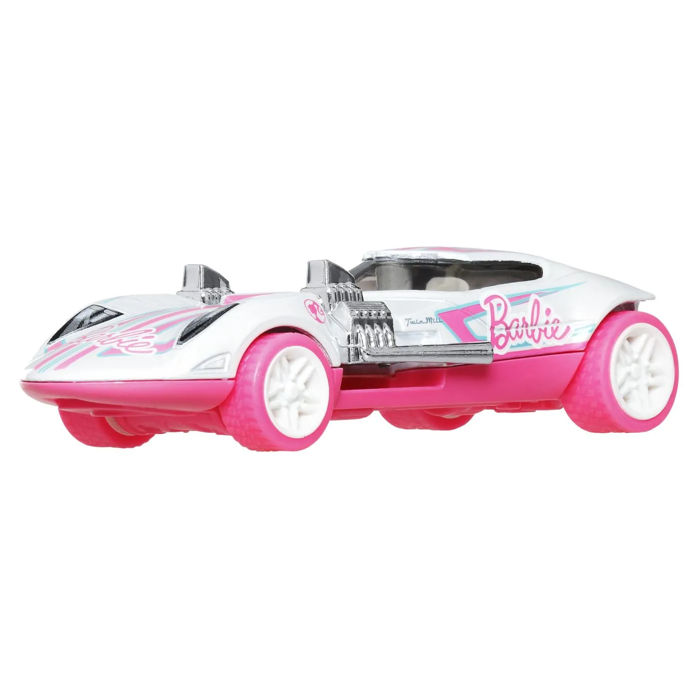 Hot wheels masinuta metalica cu sistem pull back barbie twin mill street power scara 1:43,  3 -7 ani [4]