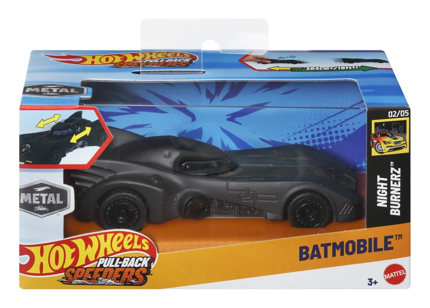Jucării și Jocuri pentru copii - Hot wheels masinuta metalica cu sistem pull back batmobile night burnerz scara 1:43, copii 3 -7 ani
