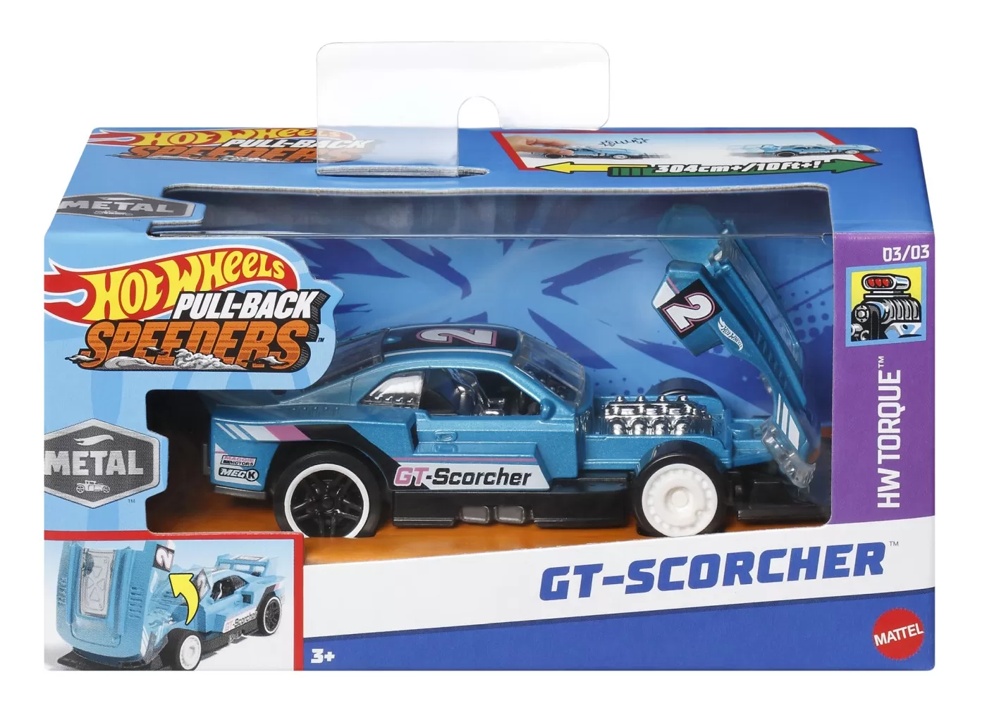 Jucării și Jocuri pentru copii - Hot wheels masinuta metalica cu sistem pull back gt scorcher scara 1:43, varsta de la 3 ani la 7 ani