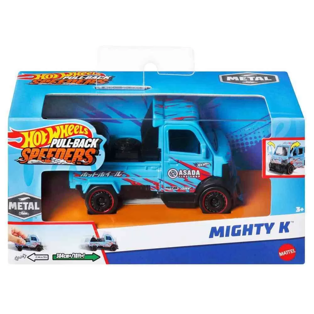 Jucării și Jocuri pentru copii - Hot wheels masinuta metalica cu sistem pull back mighty k scara 1:43, varsta de la 3 ani la 7 ani