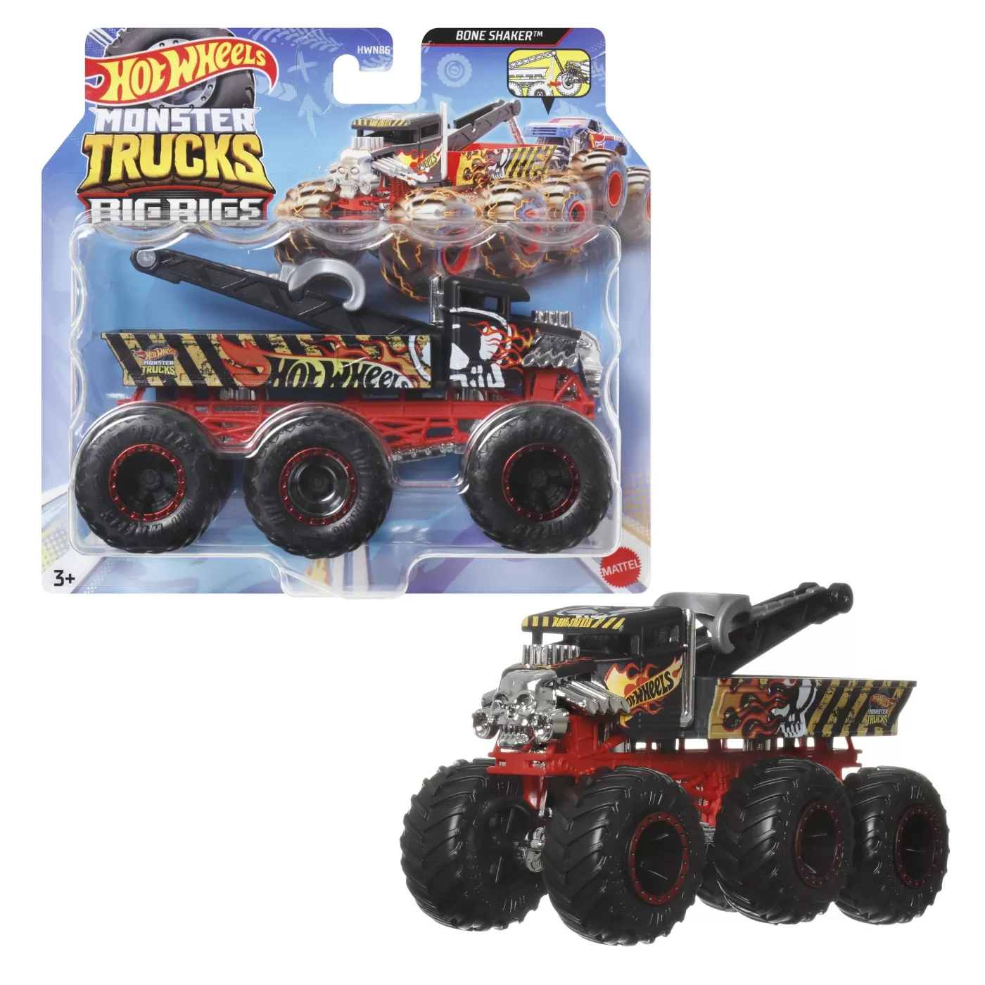 Hot wheels monster truck big rigs masinuta metalica cu 6 roti bone shaker scara 1:64, varsta de la 3 ani la 7 ani [5]