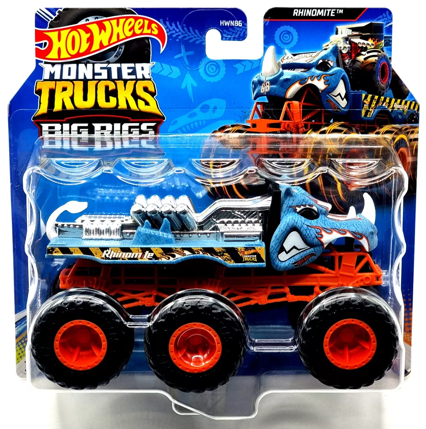 Mașinuțe copii, Camioane de Jucărie - Hot wheels monster truck big rigs masinuta metalica cu 6 roti rhinomite scara 1:64, varsta de la 3 ani la 7 ani