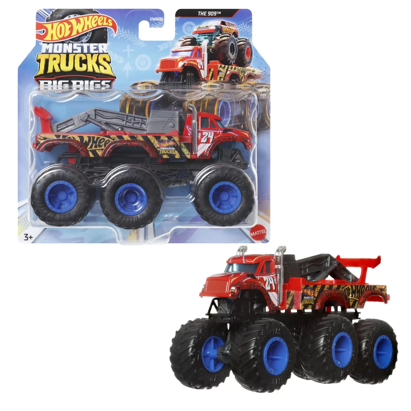 Hot wheels monster truck big rigs masinuta metalica cu 6 roti the 909 scara 1:64, varsta de la 3 ani la 7 ani [4]