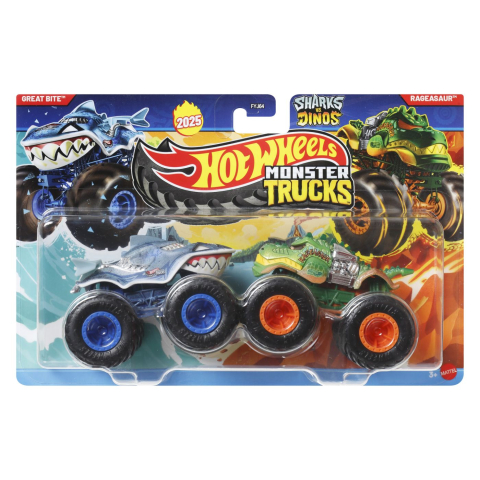 Jucării și Jocuri pentru copii - Hot wheels monster truck set 2 masini great bite si rageasaur scara 1 la 64 