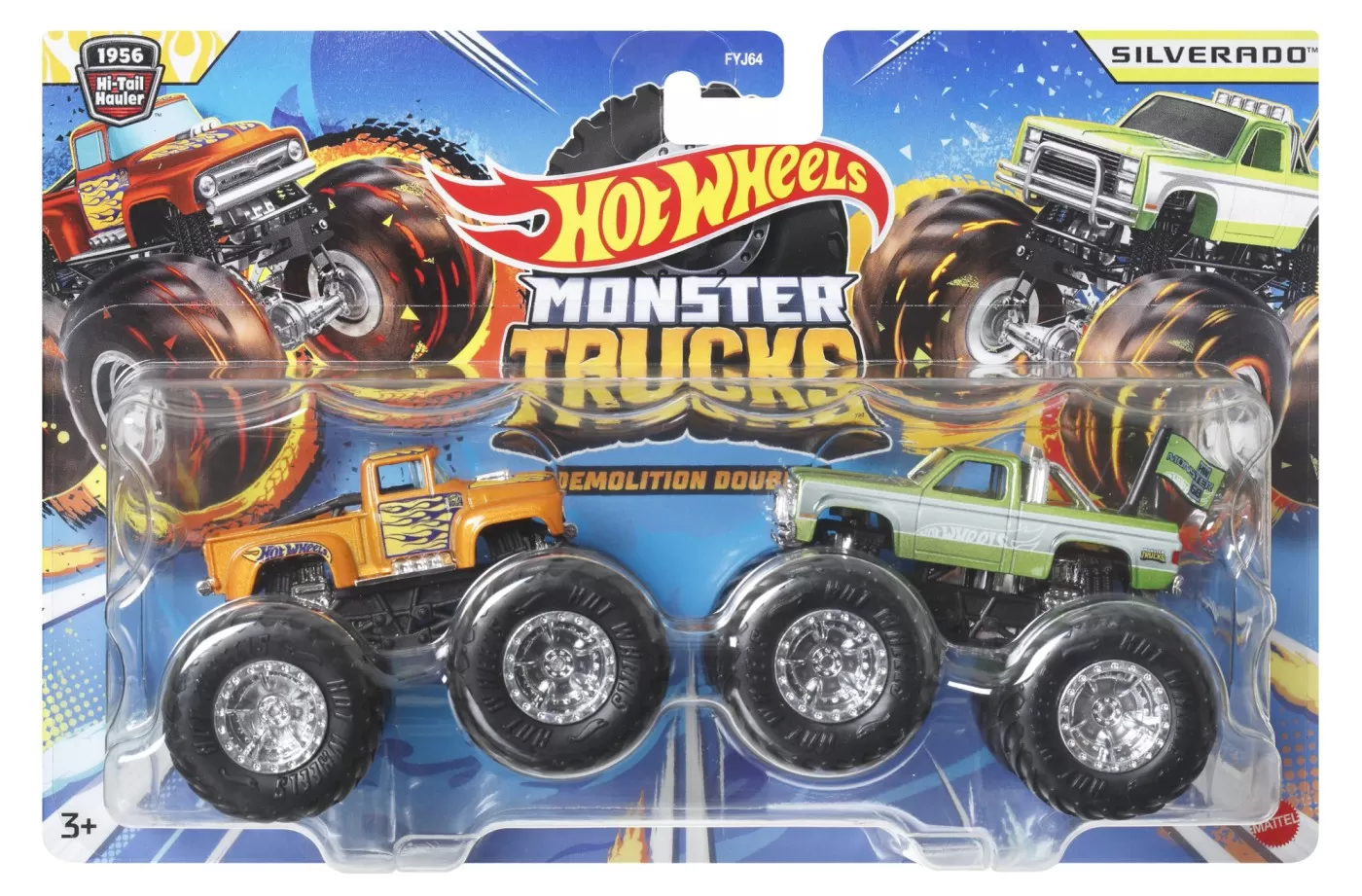 Jucării și Jocuri pentru copii - Hot wheels monster truck set 2 masini scara 1 la 64 hi-tail hauler si silverado, copii 3 ani-14 ani