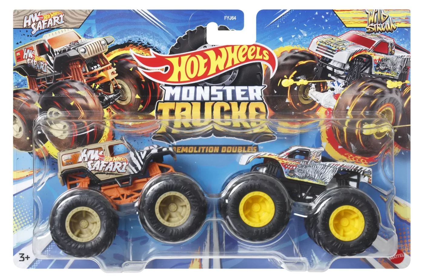 Jucării și Jocuri pentru copii - Hot wheels monster truck set 2 masini scara 1 la 64 hw safari si wild streak, copii 3 ani-14 ani