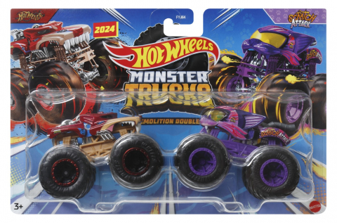 Mașinuțe copii, Camioane de Jucărie - Hot wheels monster truck set 2 masini scratch attack si hot weiler scara 1 la 64, varsta de la 3 ani la 14 ani