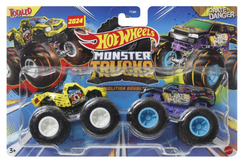 Mașinuțe copii, Camioane de Jucărie - Hot wheels monster truck set 2 masini totaled si crate danger scara 1 la 64, varsta de la 3 ani la 14 ani