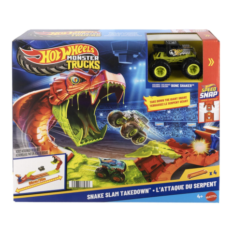 Jucării și Jocuri pentru copii - Hot wheels monster truck set de joaca pista invinge sarpele urias cu masinuta bone shaker inclusa