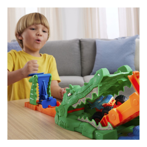 Hot wheels monster truck set de joaca provocarea crocodilului cu masinuta mega wrex [3]