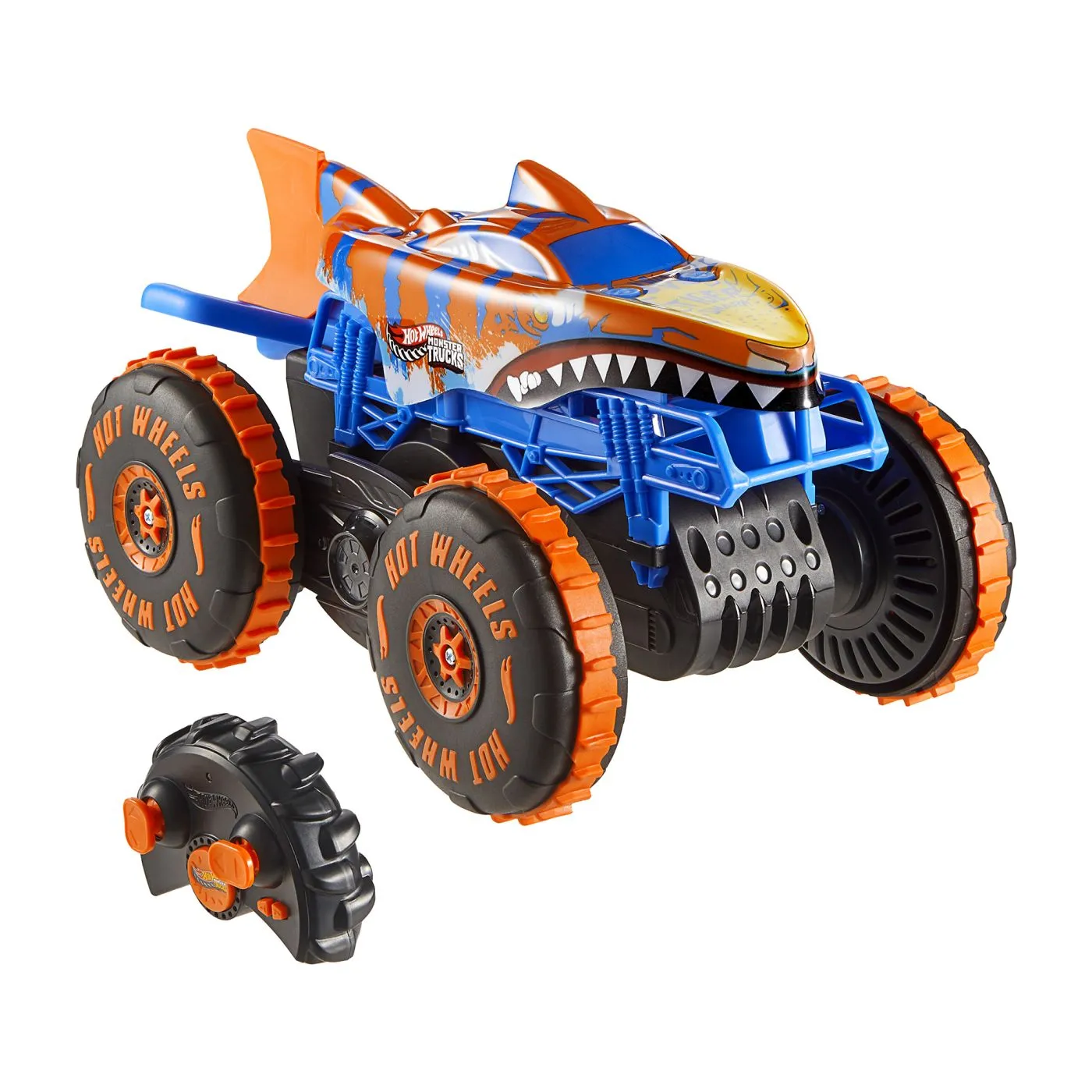 Hot wheels monster truck sharks vs dinos masina cu telecomanda tiger shark climber, copii 5 -9 ani [1]