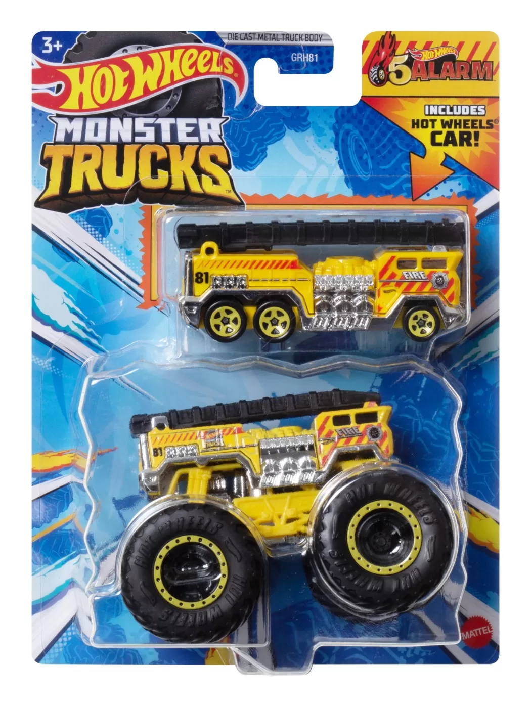 Mașinuțe copii, Camioane de Jucărie - Hot wheels monster truck si masinuta metalica 5 alarm, varsta de la 3 ani la 12 ani