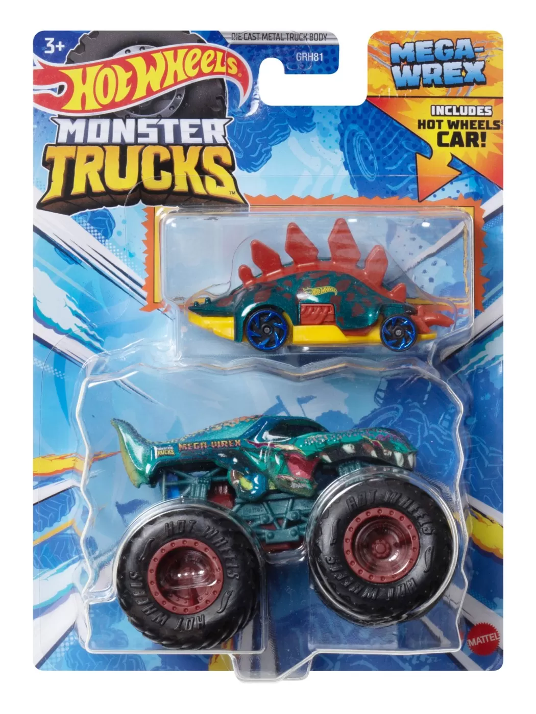 Mașinuțe copii, Camioane de Jucărie - Hot wheels monster truck si masinuta metalica mega wrex, varsta de la 3 ani la 12 ani