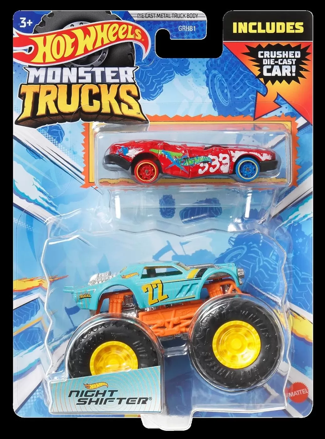 Mașinuțe copii, Camioane de Jucărie - Hot wheels monster truck si masinuta metalica night shifter, varsta de la 3 ani la 12 ani
