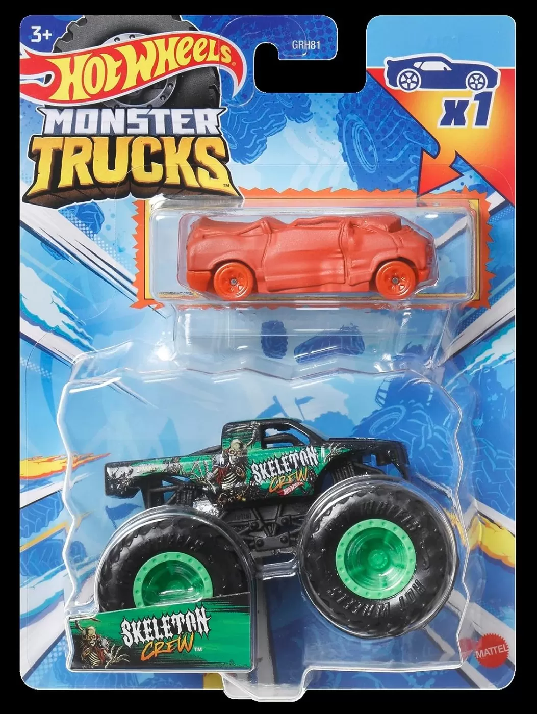 Mașinuțe copii, Camioane de Jucărie - Hot wheels monster truck si masinuta metalica skeleton crew, varsta de la 3 ani la 12 ani