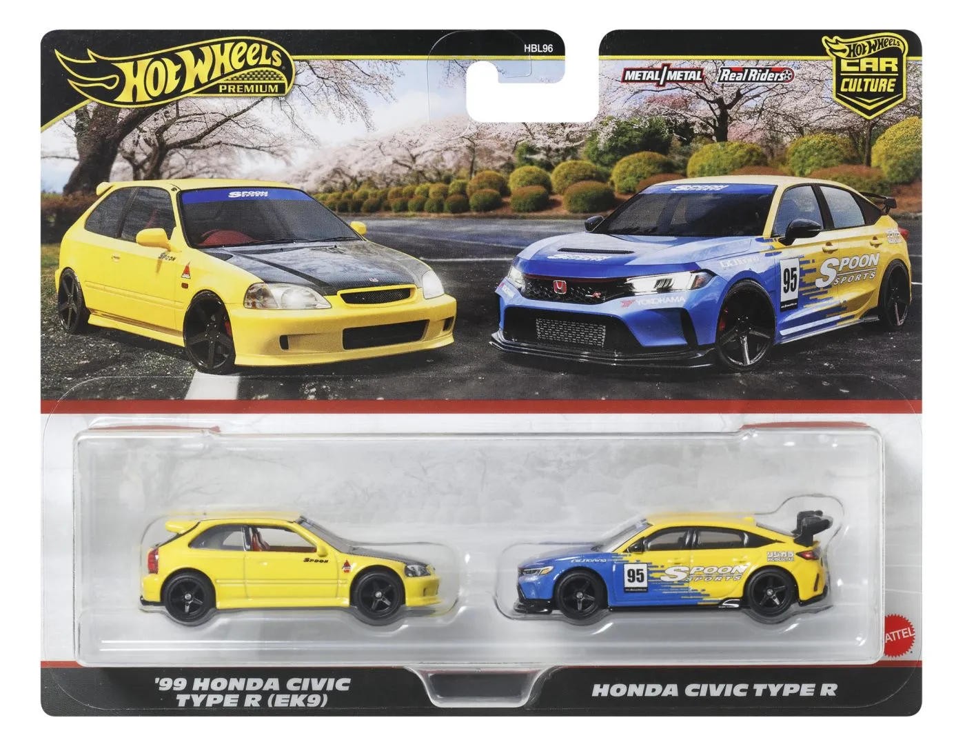 Jucării și Jocuri pentru copii - Hot wheels premium set 2 masinute metalice honda civic 99 tip r ek9 si honda civic tip r scara 1:64