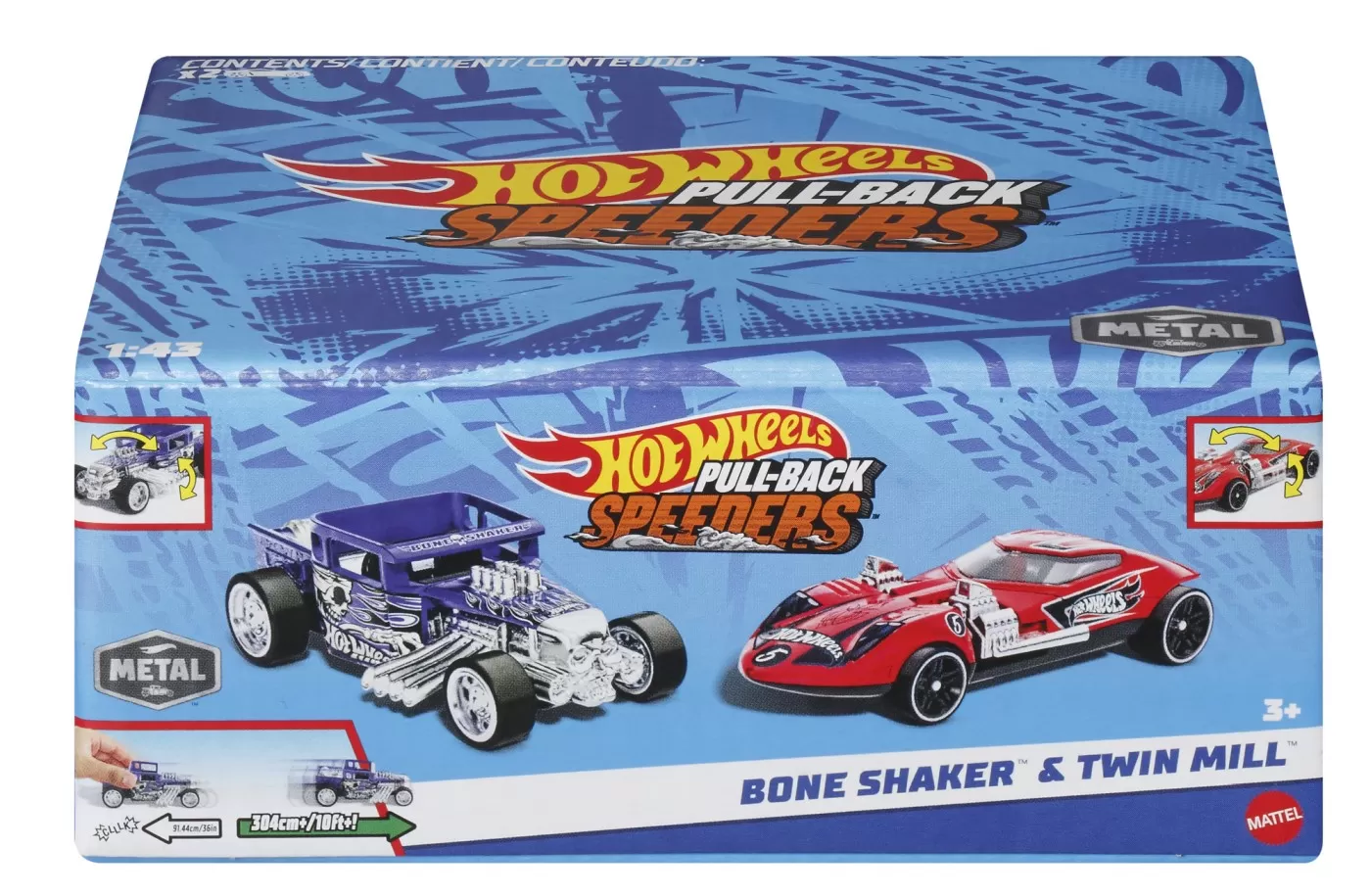 Mașinuțe copii, Camioane de Jucărie - Hot wheels set 2 masinute metalice pull back bone shaker si twin mill 1:43, varsta de la 3 ani la 7 ani