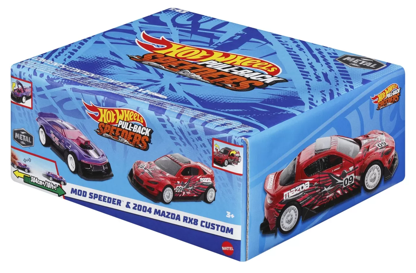 Hot wheels set 2 masinute metalice pull back mod speeder si 2004 mazda rx8 custom 1:43, varsta de la 3 ani la 7 ani [1]