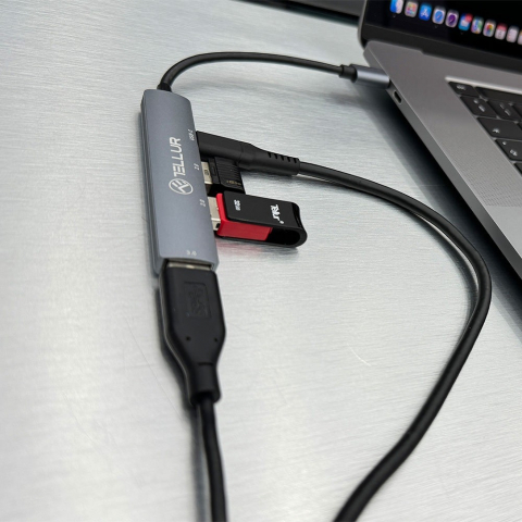 Hub USB-C 3.1 Tellur, 2xUSB 2.0 + 1xUSB-C + 1xUSB 3.0, aluminiu, gri [3]