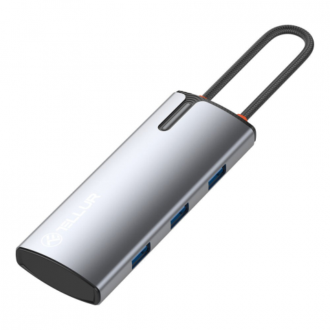 Hub USB-C Tellur, 1xPD 3.0 100W, 1xHDMI 4K, 3xUSB 3.0, aluminiu gri [8]