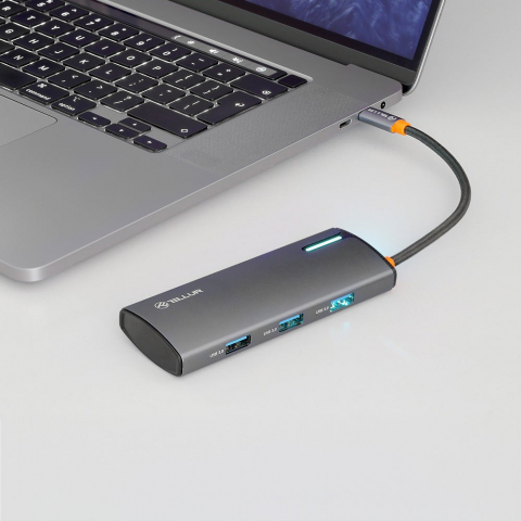 Hub USB-C Tellur, 1xPD 3.0 100W, 1xHDMI 4K, 3xUSB 3.0, aluminiu gri [1]