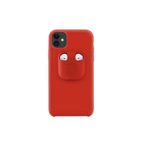 Husa iPhone 11 Lemontti Liquid Silicone with Apple AirPods Case Red [2]