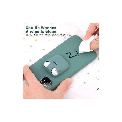 Husa iPhone 11 Pro Lemontti Liquid Silicone with Apple AirPods Case Dark Green [3]