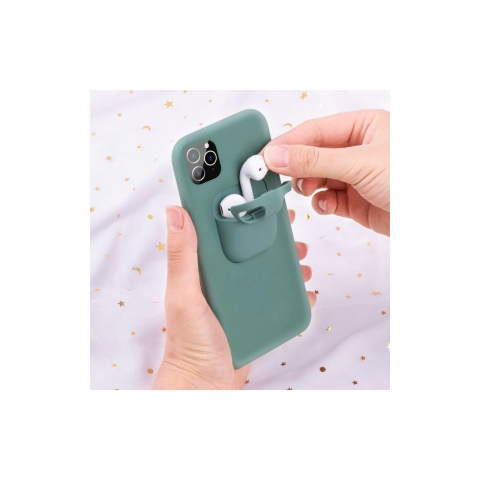 Laptop, Tablete & Telefoane - Husa iPhone 11 Pro Lemontti Liquid Silicone with Apple AirPods Case Dark Green