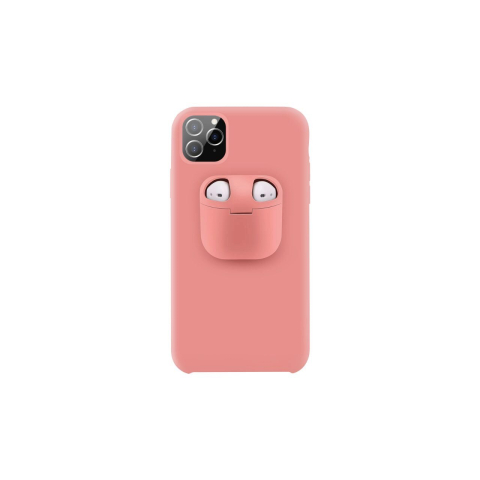 Husa iPhone 11 Pro Lemontti Liquid Silicone with Apple AirPods Case Pink [2]