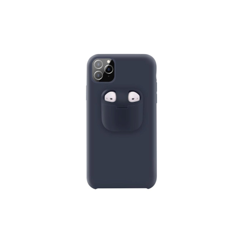 Husa iPhone 11 Pro Max Lemontti Liquid Silicone with Apple AirPods Case Dark Blue [2]