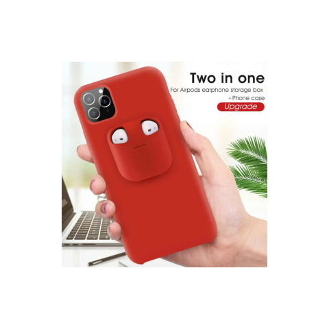 Husa iPhone 11 Pro Max Lemontti Liquid Silicone with Apple AirPods Case Red [2]