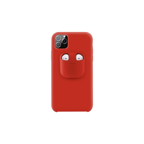 Husa iPhone 11 Pro Max Lemontti Liquid Silicone with Apple AirPods Case Red [3]