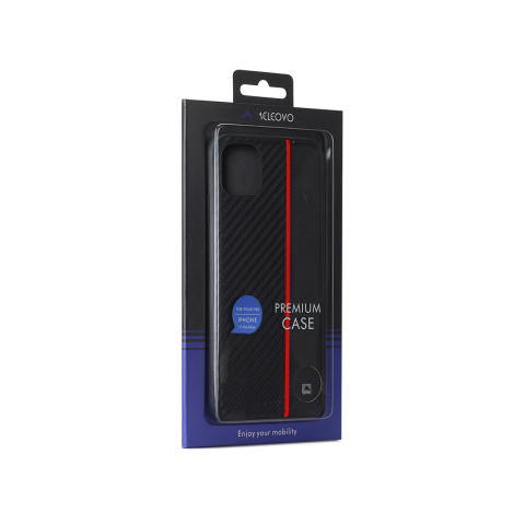 Husa iPhone 11 Pro Max Meleovo Carbon Black & Red (placuta metalica integrata) [1]